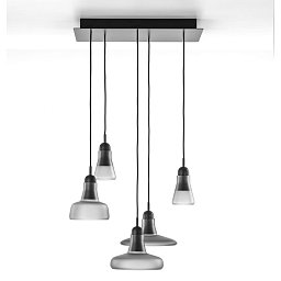 Shadows set rectangular small, závěsné svítidlo, ručně foukané sklo, opalín / černý dub / černý kabel, 5x5W LED, 60x36cm - BROKIS A Obrázek pro produkt Shadows set rectangular small, závěsné svítidlo, ručně foukané sklo, opalín / černý dub / černý kabel, 5x5W LED, 60x36cm - BROKIS A
