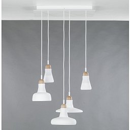 Shadows set rectangular small, závěsné svítidlo, ručně foukané sklo, matná bílá / surový dub / bílý kabel, 5x5W LED, 60x36cm - BROKIS A Obrázek pro produkt Shadows set rectangular small, závěsné svítidlo, ručně foukané sklo, matná bílá / surový dub / bílý kabel, 5x5W LED, 60x36cm - BROKIS A