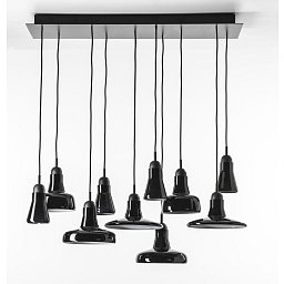 Shadows set rectangular large, závěsné svítidlo, ručně foukané sklo, lesklá černá / černý dub / černý kabel, 10x5W LED GU10 dim, 100x36cm - BROKIS A Obrázek pro produkt Shadows set rectangular large, závěsné svítidlo, ručně foukané sklo, lesklá černá / černý dub / černý kabel, 10x5W LED GU10 dim, 100x36cm - BROKIS A