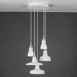 Shadows set ring canopy, závěsné svítidlo, ručně foukané sklo, bílá / voskovaný dub / bílý kabel, 5x5W LED 2700K dim, prům. 40cm - BROKIS A Obrázek pro produkt Shadows set ring canopy, závěsné svítidlo, ručně foukané sklo, bílá / voskovaný dub / bílý kabel, 5x5W LED 2700K dim, prům. 40cm - BROKIS A
