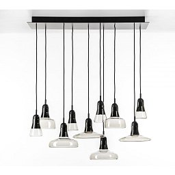 Shadows set rectangular large, závěsné svítidlo, ručně foukané sklo, kouřová hnědá / černý dub / černý kabel, 10x5W LED GU10 dim, 100x36cm - BROKIS A Obrázek pro produkt Shadows set rectangular large, závěsné svítidlo, ručně foukané sklo, kouřová hnědá / černý dub / černý kabel, 10x5W LED GU10 dim, 100x36cm - BROKIS A