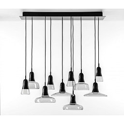 Shadows set rectangular large, závěsné svítidlo, ručně foukané sklo, kouřová šedá / černý dub / černý kabel, 10x5W LED GU10 dim, 100x36cm - BROKIS A Obrázek pro produkt Shadows set rectangular large, závěsné svítidlo, ručně foukané sklo, kouřová šedá / černý dub / černý kabel, 10x5W LED GU10 dim, 100x36cm - BROKIS A