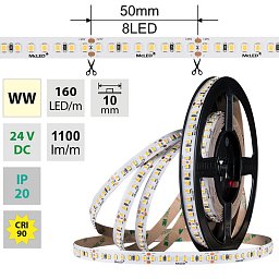 AKCE - LED pásek SMD2835 WW 160LED/m 9W/m DC 24V 1100lm/m 3000K CRI90 IP20 10mm 5m - McLED Obrázek pro produkt AKCE - LED pásek SMD2835 WW 160LED/m 9W/m DC 24V 1100lm/m 3000K CRI90 IP20 10mm 5m - McLED