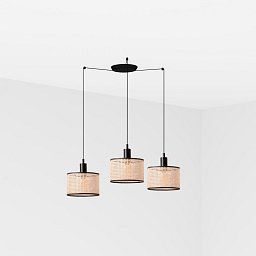 MAMBO závěsné svítidlo, černá/ratan, pr.210 3L - FARO Obrázek pro produkt MAMBO závěsné svítidlo, černá/ratan, pr.210 3L - FARO