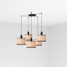 MAMBO závěsné svítidlo, černá/ratan, pr.210 5L - FARO Obrázek pro produkt MAMBO závěsné svítidlo, černá/ratan, pr.210 5L - FARO