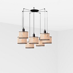MAMBO závěsné svítidlo, černá/ratan, pr.210 7L - FARO Obrázek pro produkt MAMBO závěsné svítidlo, černá/ratan, pr.210 7L - FARO