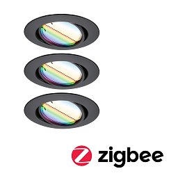 LED vestavné svítidlo Smart Home Zigbee Base Coin základní sada výklopné kruhové 90mm 20° 3x4,9W 230V stmívatelné RGBW+ černá mat - PAULMANN Obrázek pro produkt LED vestavné svítidlo Smart Home Zigbee Base Coin základní sada výklopné kruhové 90mm 20° 3x4,9W 230V stmívatelné RGBW+ černá mat - PAULMANN