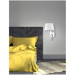 Nástěnné svítidlo CINGO chrom a bílé stínidlo LED 3W 3000K E27 1x60W s vypínačem a čtecí lampičkou - NOVA LUCE Obrázek pro produkt Nástěnné svítidlo CINGO chrom a bílé stínidlo LED 3W 3000K E27 1x60W s vypínačem a čtecí lampičkou - NOVA LUCE
