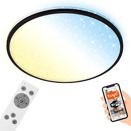 Hvězdné nebe CCT LED stropní svítidlo, pr. 33,3 cm, 24 W, 2500 lm, černá - BRILO Obrázek pro produkt Hvězdné nebe CCT LED stropní svítidlo, pr. 33,3 cm, 24 W, 2500 lm, černá - BRILO