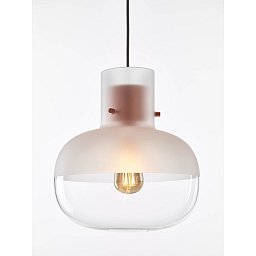 Závěsné svítidlo AWA MEDIUM 31cm transparent. lesklé - pískované (horní část), montura měď, baldachýn měď, textilní kabel černý - BROKIS A Obrázek pro produkt Závěsné svítidlo AWA MEDIUM 31cm transparent. lesklé - pískované (horní část), montura měď, baldachýn měď, textilní kabel černý - BROKIS A