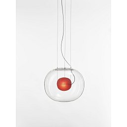 Závěsné svítidlo BIG ONE LARGE transparentní / červená, stříbrný elox, baldachýn broušená nerez ocel, černý kabel, DIM LED 18W 2700K - BROKIS A Obrázek pro produkt Závěsné svítidlo BIG ONE LARGE transparentní / červená, stříbrný elox, baldachýn broušená nerez ocel, černý kabel, DIM LED 18W 2700K - BROKIS A