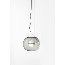 Závěsné svítidlo BIG ONE SMALL šedá kouřová lesklá / triplex, stříbrný elox, baldachýn broušená nerez ocel, černý kabel, DIM LED 15W 2700K - BROKIS Obrázek pro produkt Závěsné svítidlo BIG ONE SMALL šedá kouřová lesklá / triplex, stříbrný elox, baldachýn broušená nerez ocel, černý kabel, DIM LED 15W 2700K - BROKIS