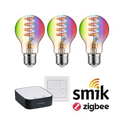 Startovací sada Smart Home Zigbee 3.0 LED žárovka Gateway + Filament 230V LED žárovka E27 RGBW + vypínač - PAULMANN Obrázek pro produkt Startovací sada Smart Home Zigbee 3.0 LED žárovka Gateway + Filament 230V LED žárovka E27 RGBW + vypínač - PAULMANN