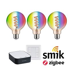 Startovací sada Smart Home Zigbee 3.0 LED žárovka Filament G95 RGBW + Gateway + vypínač - PAULMANN Obrázek pro produkt Startovací sada Smart Home Zigbee 3.0 LED žárovka Filament G95 RGBW + Gateway + vypínač - PAULMANN