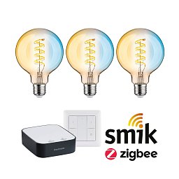Startovací sada Zigbee 3.0 Smart Home smik Gateway + LED žárovka Filament G95 měnitelná bílá + vypínač - PAULMANN Obrázek pro produkt Startovací sada Zigbee 3.0 Smart Home smik Gateway + LED žárovka Filament G95 měnitelná bílá + vypínač - PAULMANN