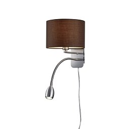 Nástěnné svítidlo HOTEL látkové hnědé 1xLED 3,2W 300lm 3000K (vč.) + 1xE14 max. 18W (bez) matný nikl - TRIO Obrázek pro produkt Nástěnné svítidlo HOTEL látkové hnědé 1xLED 3,2W 300lm 3000K (vč.) + 1xE14 max. 18W (bez) matný nikl - TRIO