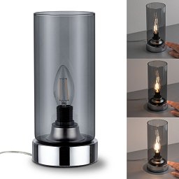 Stolní lampa Pinja dotykový vypínač 1-ramenné chrom/kouřové sklo - PAULMANN Obrázek pro produkt Stolní lampa Pinja dotykový vypínač 1-ramenné chrom/kouřové sklo - PAULMANN