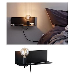 Nástěnné svítidlo Ablage Devara E27 max. 40W černá / kov USB - PAULMANN Obrázek pro produkt Nástěnné svítidlo Ablage Devara E27 max. 40W černá / kov USB - PAULMANN