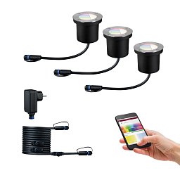 Zápustné zemní svítidlo Plug & Shine základní sada 3ks IP65 RGBW 24V ZigBee - PAULMANN Obrázek pro produkt Zápustné zemní svítidlo Plug & Shine základní sada 3ks IP65 RGBW 24V ZigBee - PAULMANN
