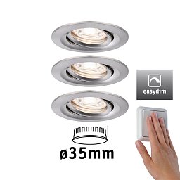 LED vestavné svítidlo Nova mini Plus EasyDim výklopné 3x4,2W 2.700K kov kartáčovaný 230V - PAULMANN Obrázek pro produkt LED vestavné svítidlo Nova mini Plus EasyDim výklopné 3x4,2W 2.700K kov kartáčovaný 230V - PAULMANN