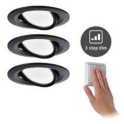 LED vestavné svítidlo Nova kruhové 3x6,5W černá/mat výklopné 3-krokové-stmívatelné teplá bílá 3ks sada - PAULMANN Obrázek pro produkt LED vestavné svítidlo Nova kruhové 3x6,5W černá/mat výklopné 3-krokové-stmívatelné teplá bílá 3ks sada - PAULMANN