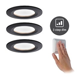 LED vestavné svítidlo Nova kruhové 3x6,5W černá/mat nevýklopné 3-krokové-stmívatelné 3ks sada - PAULMANN Obrázek pro produkt LED vestavné svítidlo Nova kruhové 3x6,5W černá/mat nevýklopné 3-krokové-stmívatelné 3ks sada - PAULMANN