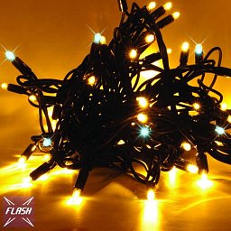 Vánoční řetěz LED, FLASH, 20m, teple bílé LED Obrázek pro produkt Vánoční řetěz LED, FLASH, 20m, teple bílé LED