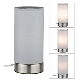 Stolní lampa Pia látkové stínidlo 1-ramenné světle šedá/kov E14 bez zdroje světla - PAULMANN Obrázek pro produkt Stolní lampa Pia látkové stínidlo 1-ramenné světle šedá/kov E14 bez zdroje světla - PAULMANN