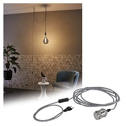 Závěsné svítidlo Neordic Eldar vč. zástrčky E27 max. 1x20W šedá/nikl - PAULMANN Obrázek pro produkt Závěsné svítidlo Neordic Eldar vč. zástrčky E27 max. 1x20W šedá/nikl - PAULMANN