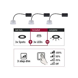 LED Modul vestavné svítidlo 3-krokové-stmívatelné Choose Coin 3ks sada kruhové 50mm Coin 3x6W 230V 2700K satén - PAULMANN Obrázek pro produkt LED Modul vestavné svítidlo 3-krokové-stmívatelné Choose Coin 3ks sada kruhové 50mm Coin 3x6W 230V 2700K satén - PAULMANN