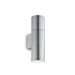 Obrázek pro produkt Venkovní nástěnné svítidlo Ideal Lux Gun AP2 small alluminio 033013 stříbrné 21cm IP44 - IDEALLUX