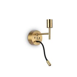 Obrázek pro produkt Nástěnné svítidlo Ideal Lux SET UP MAP2 OTTONE 259857 E27 1x60W + LED 3W 220lm 3000K IP20 21cm broušená mosaz - IDEALLUX