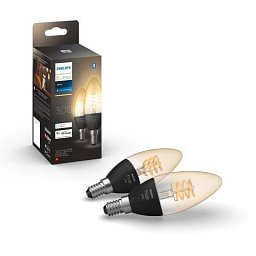 Obrázek pro produkt Hue Bluetooth LED White set 2ks filamentových žárovek Philips svíčka 8719514302211 E14 4,5W 300lm 2100K černé, stmívatelné - PHILIPS (929002479502)