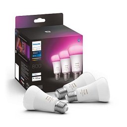 Obrázek pro produkt Hue Bluetooth LED White and Color Ambiance set 3ks žárovek Philips 8719514328389 E27 A60 3x6,5W 3x800lm 2000-6500K RGB bílé stmívatelné - PHILIPS (929002489603)