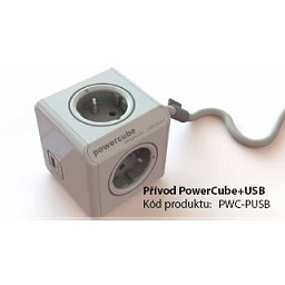 Obrázek pro produkt Prodlužovací přívod PowerCube 1,5m se 4 zásuvkami + 1x USB - AULIX
