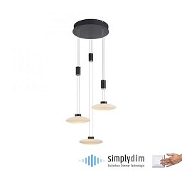 Obrázek pro produkt LAUTADA LED závěsné svítidlo, 3 ramenné, kruhové, černá, stmívatelné, nastavitelná výška SimplyDim 3000K - PAUL NEUHAUS