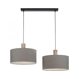 Obrázek pro produkt LINEN Závěsné svítidlo, tkanina, šedá, E27, dřevo, 2-ramenné - LEUCHTEN DIREKT / JUST LIGHT