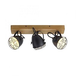 Obrázek pro produkt BEETLE Nástěnné svítidlo vintage retrolook dřevo / kov, 3-ramenné, černá - LEUCHTEN DIREKT / JUST LIGHT