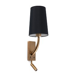 Obrázek pro produkt REM nástěnná lampa, starozlatá/černá, se čtecí lampičkou - FARO