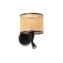 Obrázek pro produkt MAMBO černá/ratan nástěnná lampa se čtecí lampičkou pr.210 - FARO