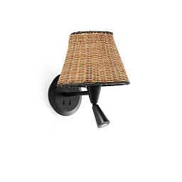 Obrázek pro produkt SUMBA černá/ratan nástěnná lampa se čtecí lampičkou - FARO