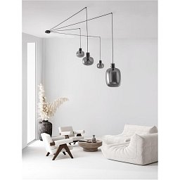 Obrázek pro produkt Závěsné svítidlo CINZIA kouřové sklo černý kabel černá kovová základna E27 4x12W 230V IP20 bez žárovky - NOVA LUCE
