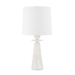 Obrázek pro produkt Stolní lampa MONTGOMERY mosaz/textil staromosaz/bílá E27 1x75W - HUDSON VALLEY