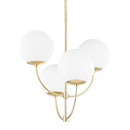 Obrázek pro produkt Závěsné svítidlo CARRIE ocel/sklo staromosaz/bílá E27 4x60W - HUDSON VALLEY (Mitzi)