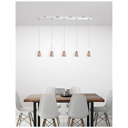 Obrázek pro produkt Závěsné svítidlo HUGO chromovaný hliník čiré sklo a růžový zlatý rám G9 5x5W bez žárovky - NOVA LUCE