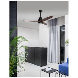 Obrázek pro produkt Stropní ventilátor se světlem SABAL tělo z oceli matná černá a sklo 3ABS dřevěné listy 12W 3000K - NOVA LUCE