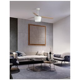 Obrázek pro produkt Stropní ventilátor se světlem MONSOON tělo z oceli matná bílá a sklo 3ABS dřevěné listy LED 18W 3000K - NOVA LUCE
