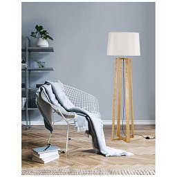 Obrázek pro produkt Stojací lampa ALMA přírodní dřevo bílé stínidlo černý kabel E27 1x12W bez žárovky - NOVA LUCE