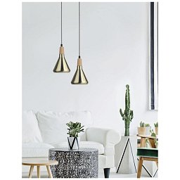 Obrázek pro produkt Závěsné svítidlo VENANZIO mosazný kov a přírodní dřevo E14 1x5W IP20 bez žárovky - NOVA LUCE