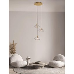 Obrázek pro produkt Závěsné svítidlo KING mosazný zlatý kov foukané čiré sklo G9 3x5W 230V IP20 bez žárovky - NOVA LUCE